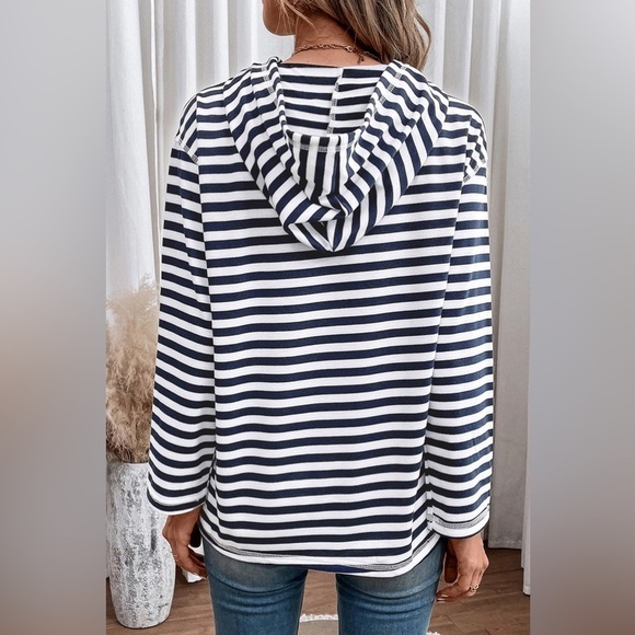 Chill Charm White and Black Striped Hoodie - Picture 2 of 5